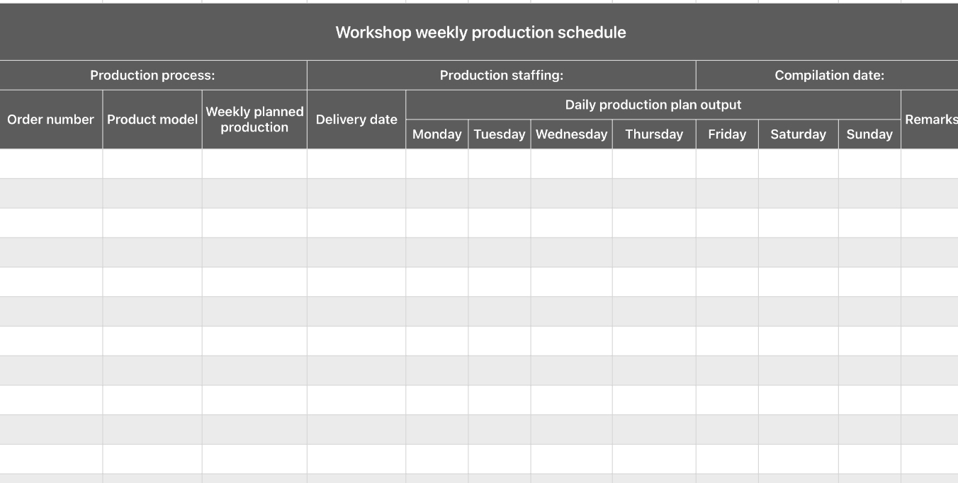 Workshop Weekly Production Schedule 1